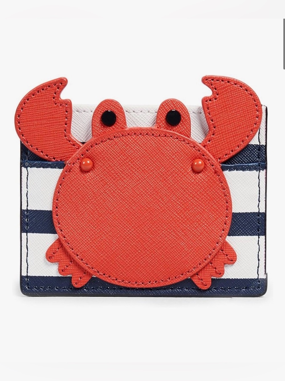 Kate Spade Shore Thing Crab Appliqué Slim Card Case Wallet Blue White Striped
